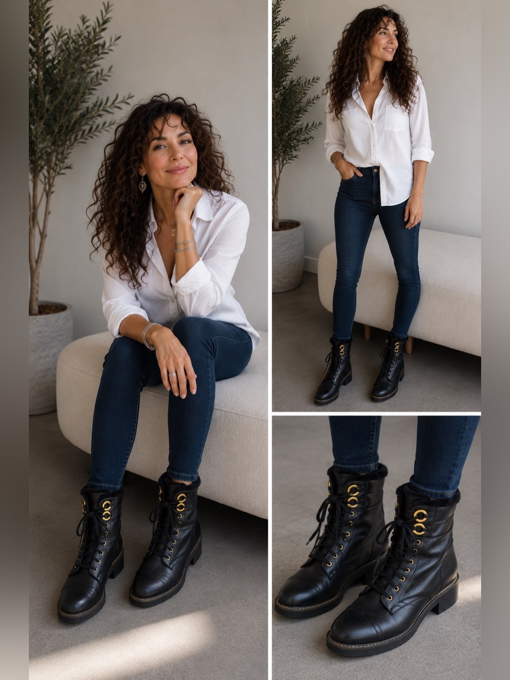 Stuart Weitzman Black Lace-Up Fur-Trim Combat Boots